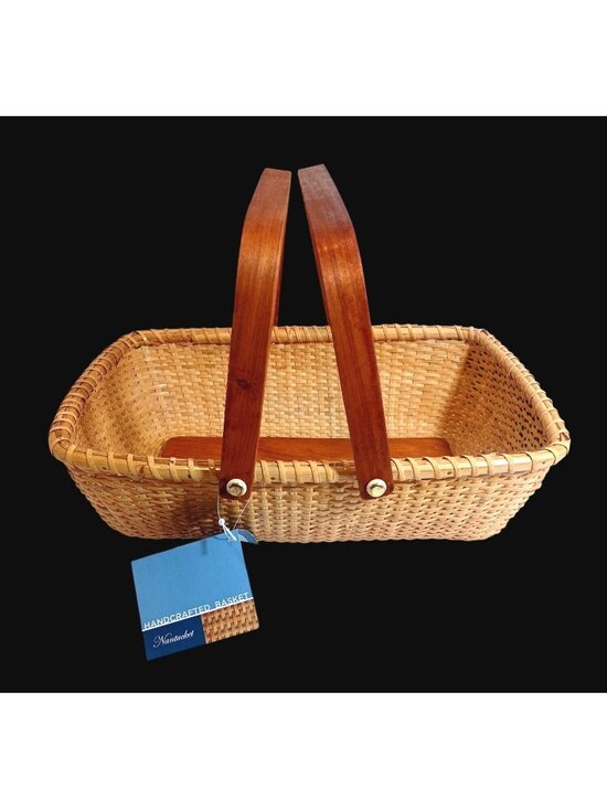 Nantucket Other - Vtg handcrafted Nantucket Gathering Basket Double Swing Handles 14”x10”x4” NOS N
